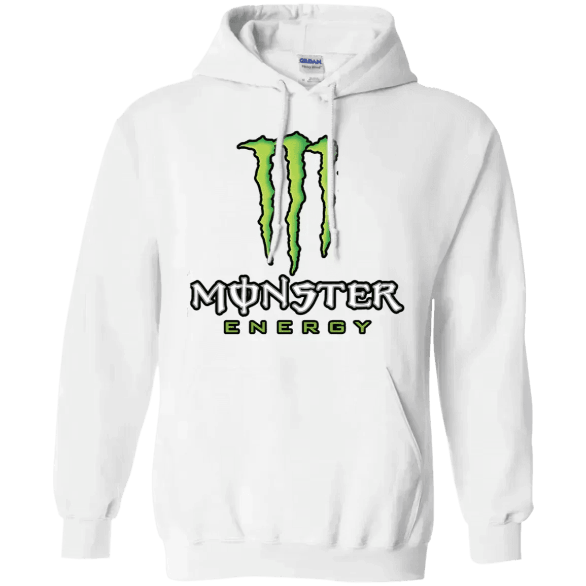 White Monster Energy hoodie featuring the iconic green logo and comfortable fit for casual wear