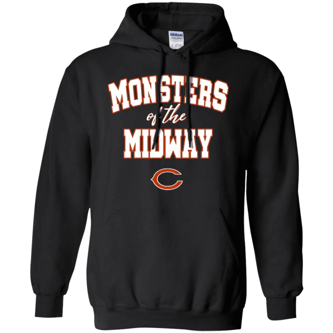 NinoGear Monsters Of The Midway Hoodie in black with bold white lettering for Chicago Bears fans