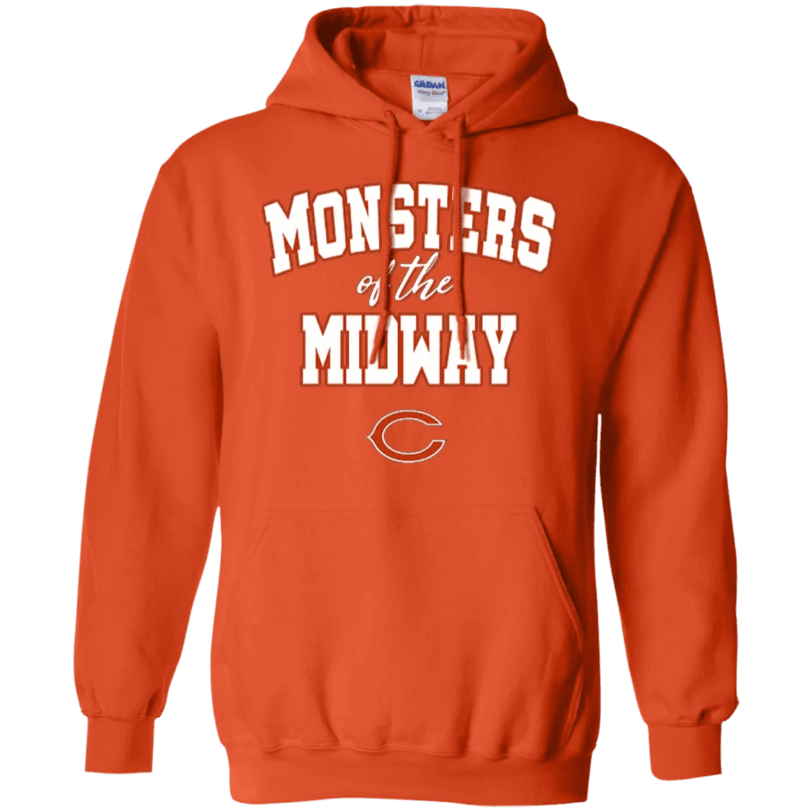 Orange Monsters Of The Midway Hoodie with bold white lettering for fans of Chicago sports