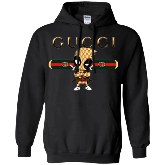 Black Deadpool Gucci Hoodie featuring unique graphic design with Deadpool and Gucci logos
