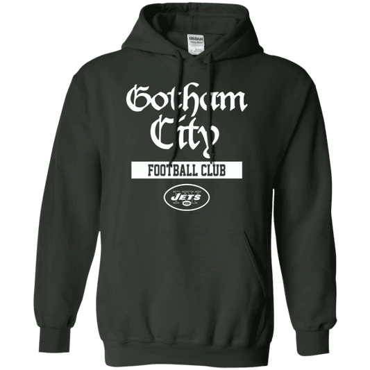 Gotham City Jets hoodie in dark color featuring the club logo and bold text design