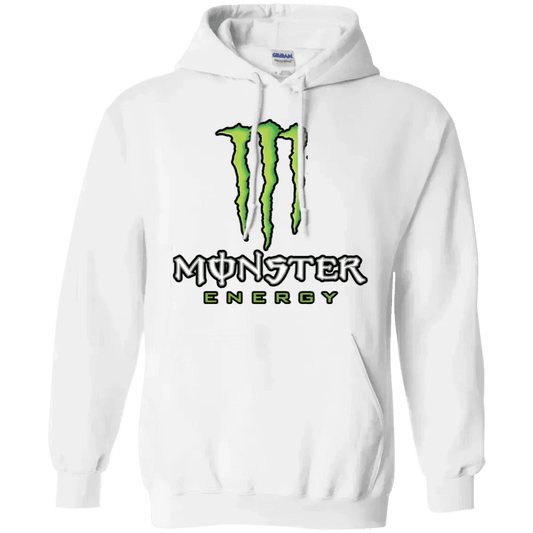 White Monster Energy hoodie featuring the iconic green logo and comfortable fit for casual wear