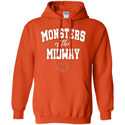 Orange Monsters Of The Midway Hoodie with bold white lettering for fans of Chicago sports