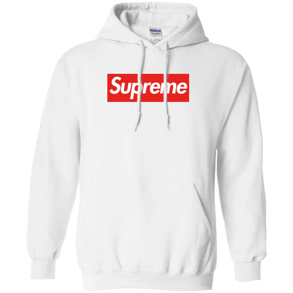 NinoGear Supreme Hoodie in white with iconic red logo for casual streetwear style